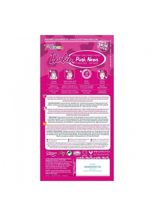 7TH BARBIE ΠΑΙΔΙΚΗ ΜΑΣΚΑ PINK NEON TONING PEEL OFF MASK 10ML