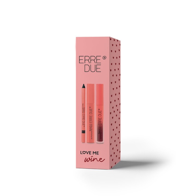 ERRE DUE LOVE ME WINE SET VOLUME MASCARA 401 -KAJAL EYE PENCIL N.101-LIP COLOR 204